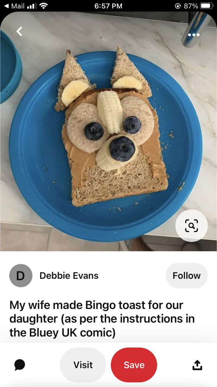 a sandwich made to look like a dog with banana slices on it's face