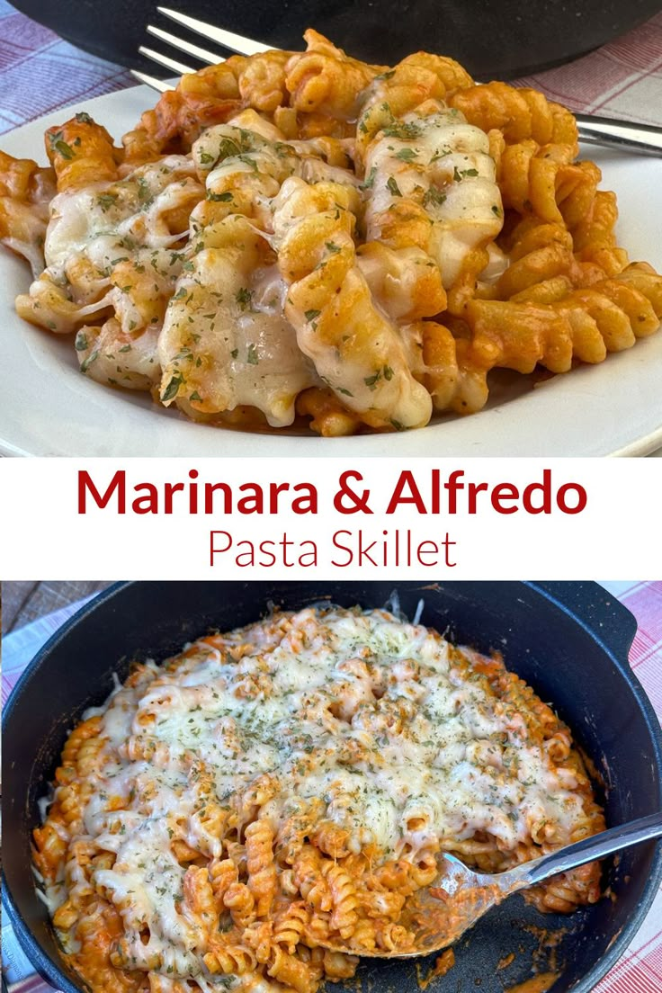 Collage of plate and skillet full of pasta with alfredo and marinara sauce. Raos Marinara Recipe, Pasta With Alfredo Sauce, Marinara Recipe, Marinara Sauce Recipe, Pasta Recipes Alfredo, Red Sauce Pasta, Chicken Alfredo Pasta, Cooked Pasta, Sauce Pasta