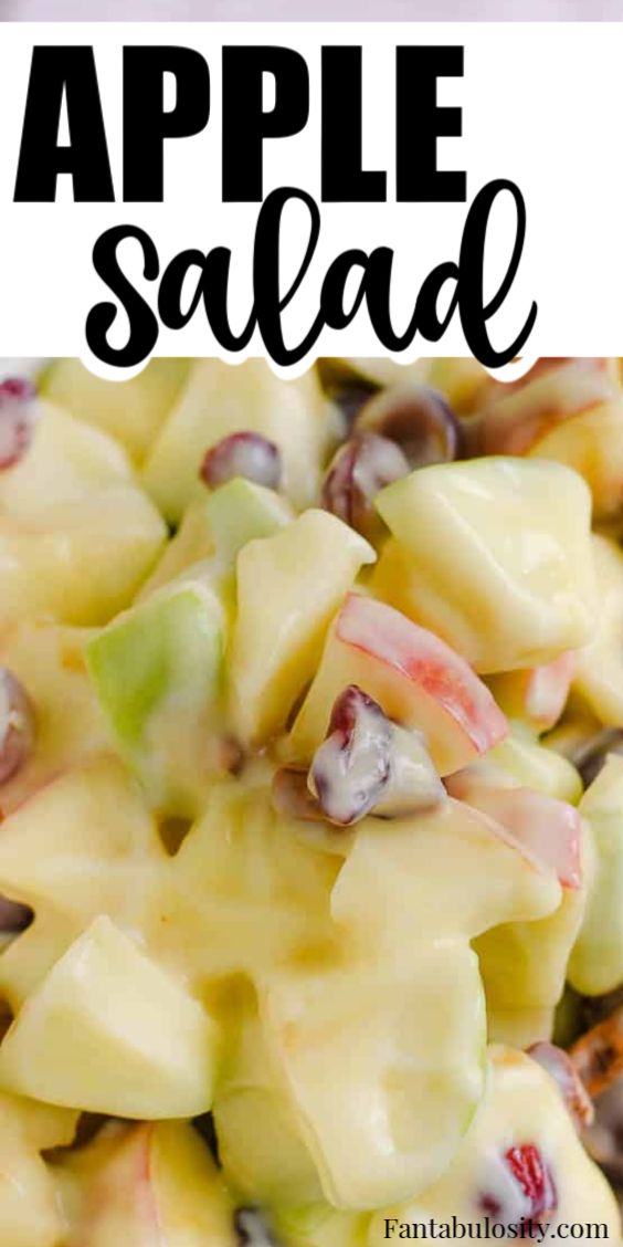 this apple salad is loaded with fresh fruit and has lots of cheese on the top