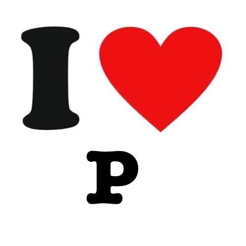 the word i love p is written in black on a white background with a red heart