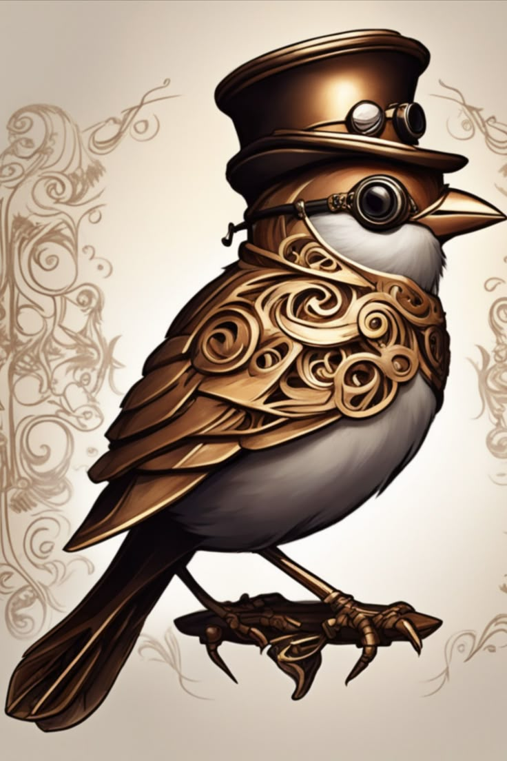 Steampunk Sassy Steam Sparrow Steam Punk Animals, Steampunk Sketchbook, Steampunk Art Characters, Steampunk Birds, Drawing Steampunk, Steampunk Art Drawing, Steampunk Mixed Media Art, Steampunk Cards, Steampunk Images