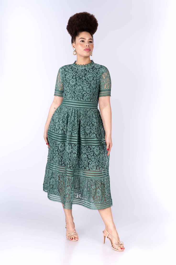 Ava Green Lace Midi – A Closet Full of Dresses Dusty Flowers, Closet Full Of Dresses, Ava Green, Sacred Love, Earthy Vibes, Flowers Wild, Green Lace Dresses, Floral Texture, Fitted Sleeves