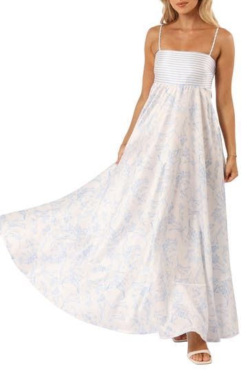 Nautical-inspired stripes and a whimsical floral print keep your look playful in this A-line maxi dress that you can't help twirling in. Hidden side-zip closure Square neck Adjustable straps Lined 100% polyester Hand wash, line dry Imported Coastal Grandma Dress, Blue And White Maxi Dress, Light Blue Maxi Dress, Long Dresses Casual, Pink Floral Sundress, Grandma Dress, Long Summer Dress, Cute Maxi Dress, Inheritance Games