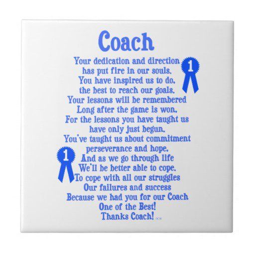 a card with the words coach written in blue ink on it and an image of two people