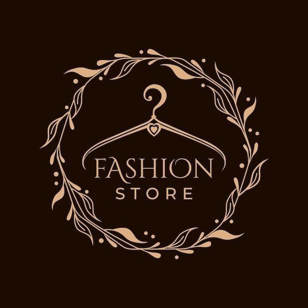 the logo for fashion store with a hanger in a wreath on top of it