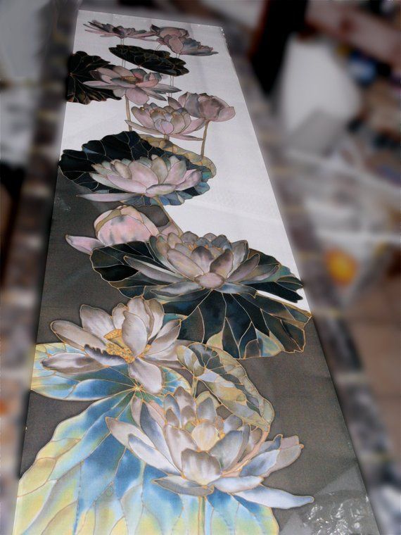 Blue Brown Hand Painted Silk Chiffon Scarf Pink Water Lilies | Etsy #FilkinaScarves on #Etsy #painted #silkchiffon #womenfashion #silk #silkscarf #chiffon #bluescarf Silk Painting Techniques, Batik Painting, Etsy Clothes, Floral Birthday Party, Fabric Painting On Clothes, Chinese Art Painting, Copper Anniversary Gifts, Silk Chiffon Scarves, Floral Shawl