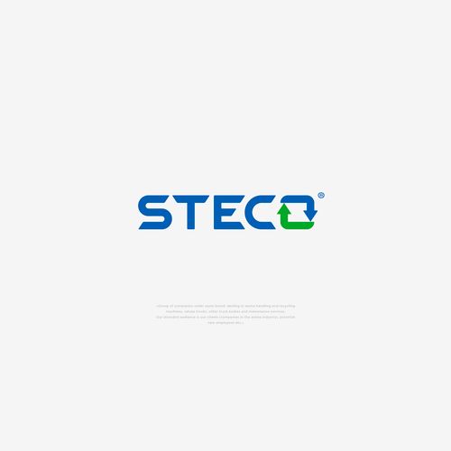 the logo for steo is shown in blue and green letters on a white background