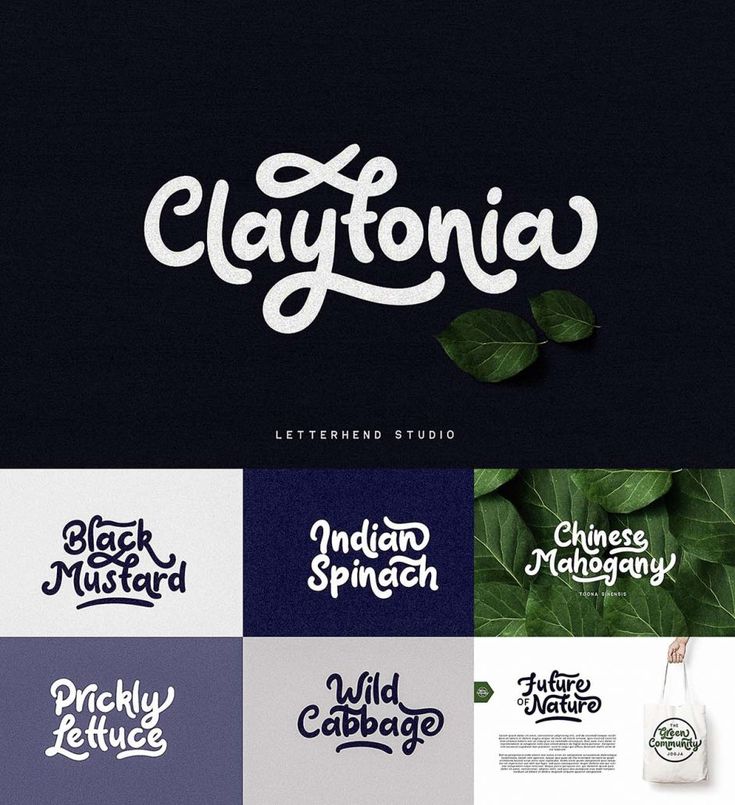 the logo for claytonia is shown in several different colors and font styles, including green leaves