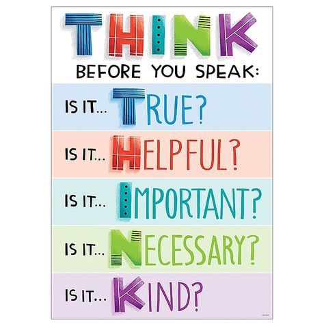 a poster with words that say think before you speak, true? helpful? important? necessary