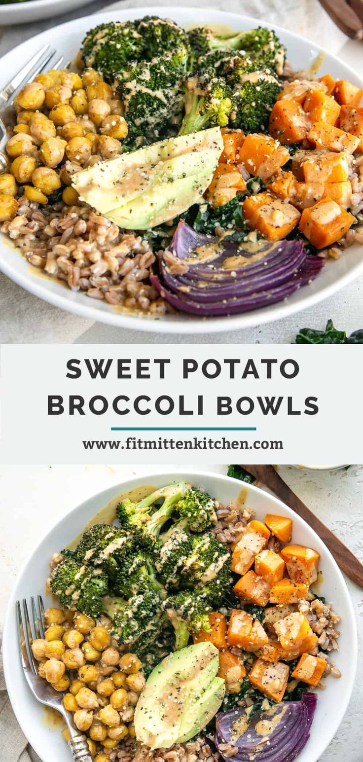 sweet potato broccoli bowls with chickpeas and avocado