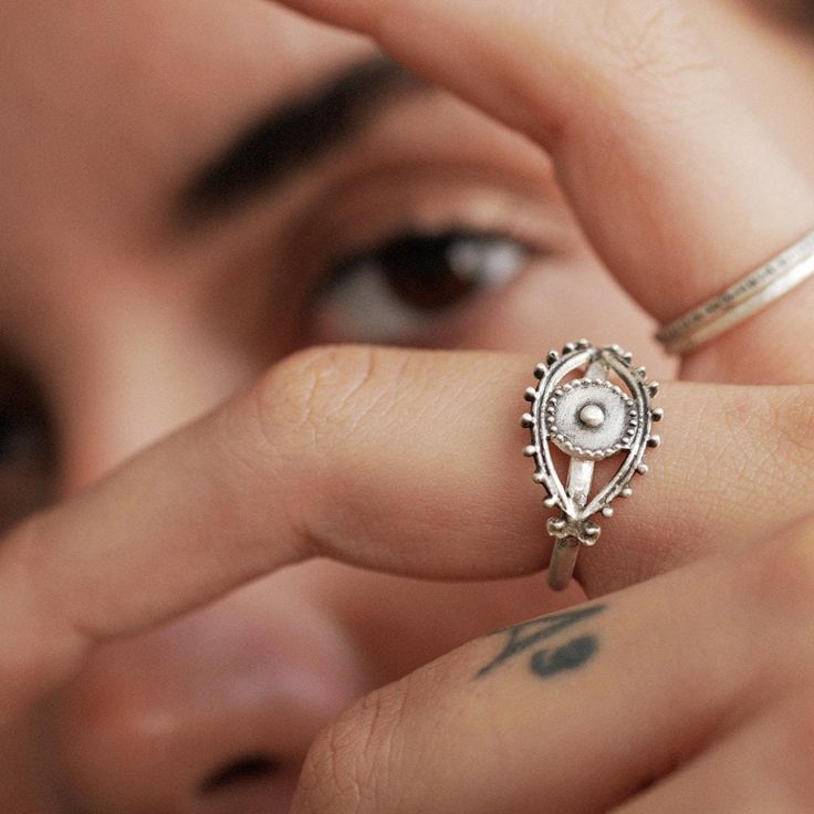 Hello there  This is a gorgeous silver eye ring and I made it not only to decorate your fingers but also as a  protection from harm jewel as it is a well-known symbol against Evil Eye energy.  It's so lightweight and comfy that you may wear it all day long! ➽It is made of oxidized sterling silver with a satin finish and the band is open so you may adjust the size as you wish. I made the evil eye ring with love care and good intentions. I hope when our vibes come together miracles will happen.✨ ➽ Silver Eye Ring, Eye Ring Silver, Lucky Ring, Evil Eye Ring Silver, Jewelry Minimal, Handmade Evil Eye, Protection Jewelry, Evil Eye Protection, Silver Eye