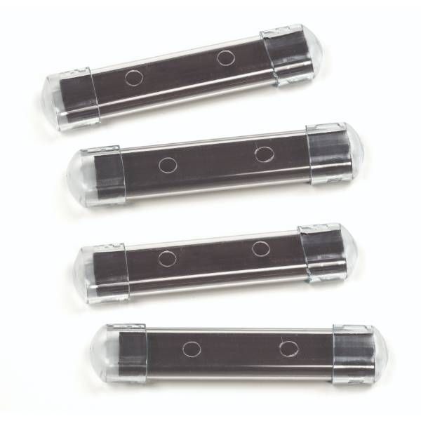 three clear plastic clips with holes in them