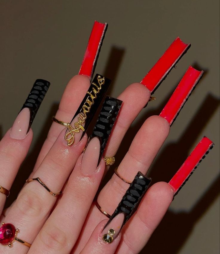 Red And Black Nail, Red Bottom Nails, Coffin Ombre, Black Acrylic Nails, Red Acrylic Nails, Long Acrylic Nail Designs, Drip Nails, Nails Square, Long Acrylic Nails Coffin