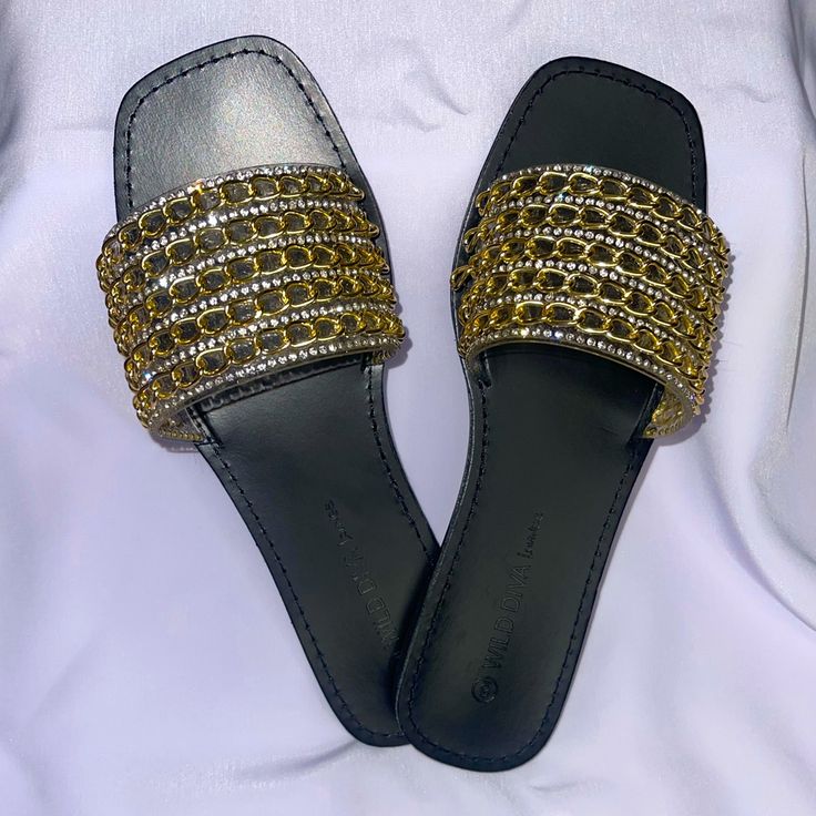 Comfy Sandals Flat Synthetic Sandals With Bling, Trendy Embellished Sandals For Night Out, Trendy Flat Sandals For Night Out, Trendy Embellished Sandals With Round Toe, Trendy Embellished Round Toe Sandals, Fashion Nova Shoes, Comfy Sandals, Women's Shoes Sandals, Fashion Nova