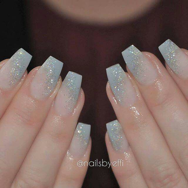 Baby Blue Nails With Glitter, Silver Sparkle Nails, Cinderella Nails, Blue Prom Nails, Blue And Silver Nails, Sky Blue Nails, Bridesmaids Nails, Blue Glitter Nails, Light Blue Nails