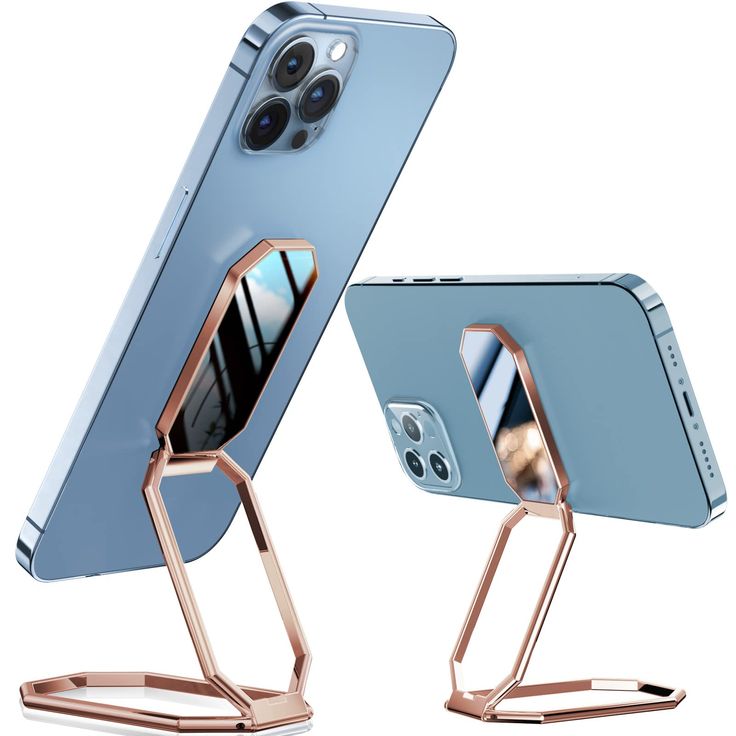 an image of a cell phone holder with a mirror on the back and stand attached to it