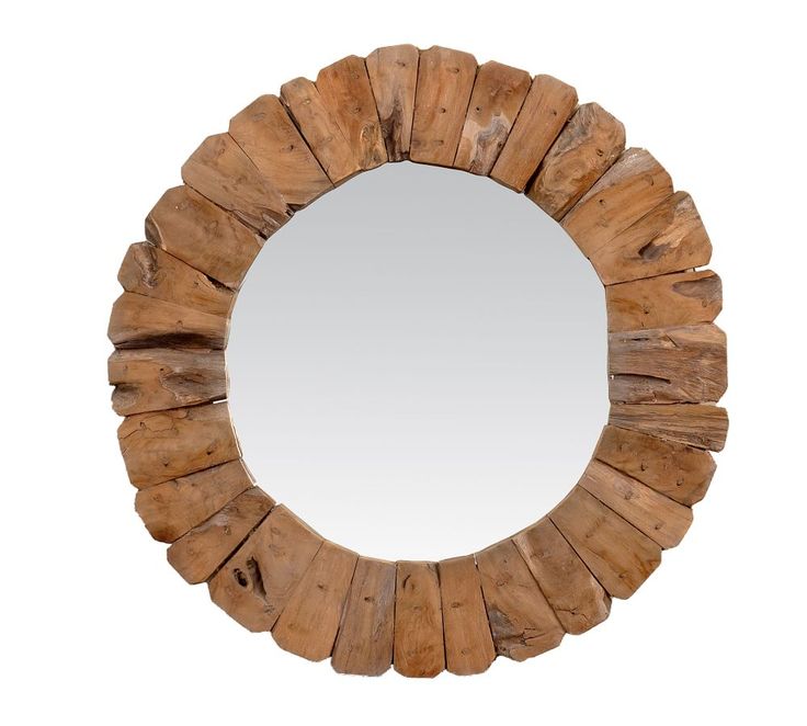 a round mirror made out of drift wood