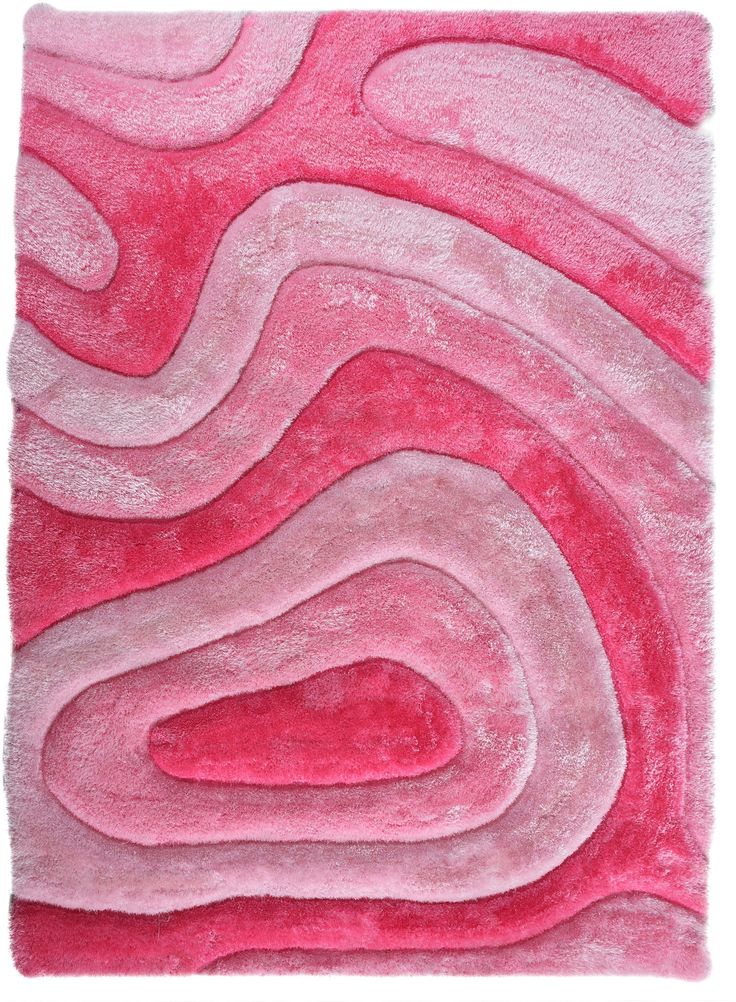 a pink rug with wavy lines on the top and bottom, as well as an abstract design