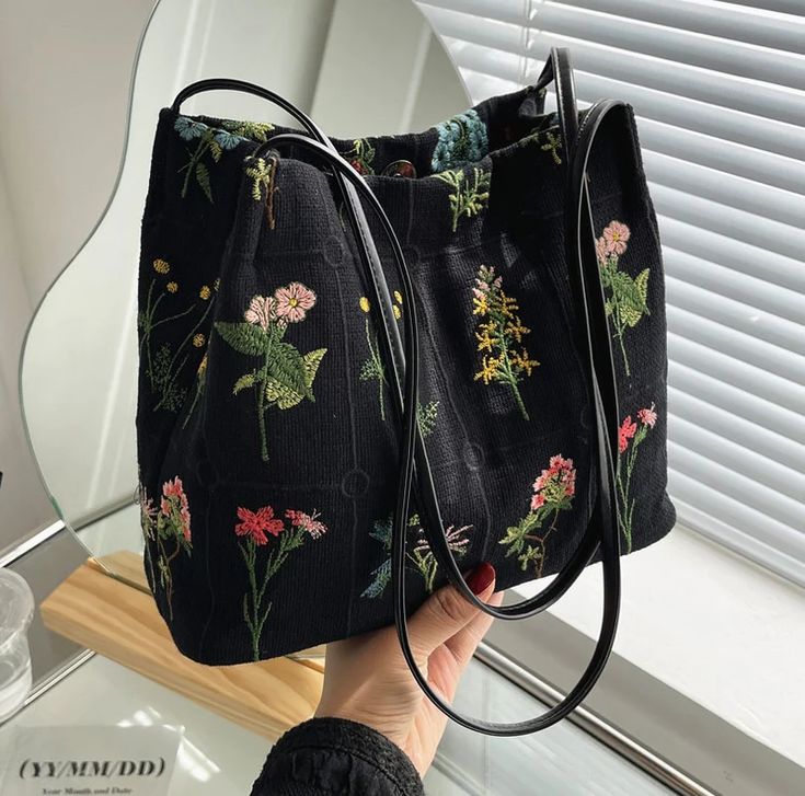 Flowers Tote Bag, Embroidered Shoulder Bag, Flowers Tote, Embroidered Handbag, Floral Handbags, Embroidered Tote Bag, Beg Tangan, Embroidered Tote, Fabric Tote Bags