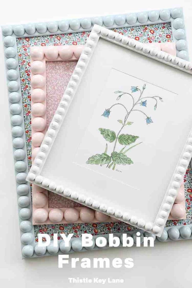 two framed pictures with flowers on them and the words diy bobbin frames