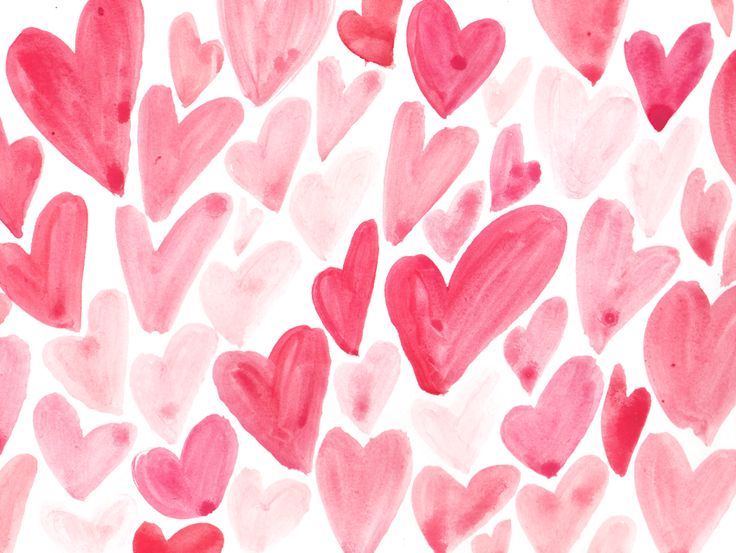 watercolor hearts painted in pink and red