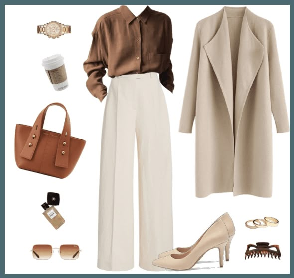 Cream Office Pants Outfit, Cream Color Outfits Classy, Black And Cream Work Outfits, Outfit Ideas Cream Pants, Cream Dress Pants Outfit Business Casual, Beige Crop Pants Outfits, University Work Outfit, Tan White Outfit Classy, Beige White And Black Outfit