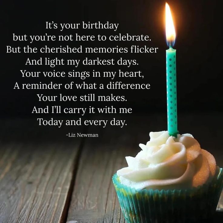 a birthday cupcake with a lit candle on it and a poem written in the middle