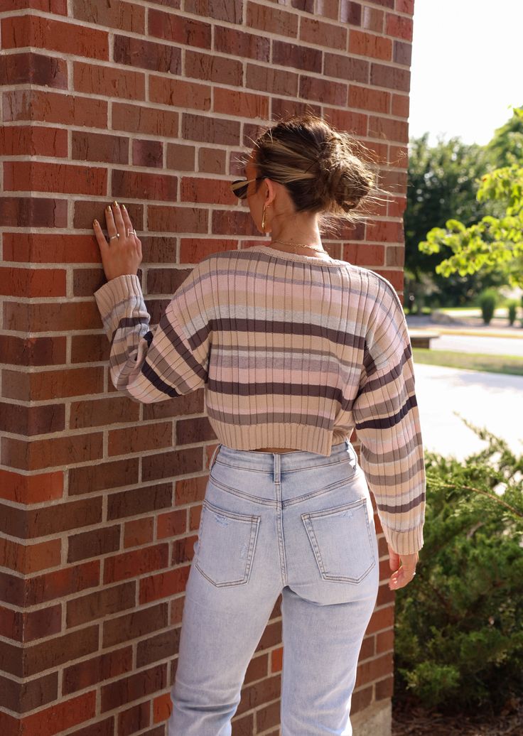 Stay stylish and comfortable with our Night Out In Style sweater. This lightweight sweater features a playful striped design, perfect for a night out on the town. Keep your look fun and fashion-forward with this must-have addition to any wardrobe! Fabric 55% acrylic, 45% cotton Light Weight Sweater, New Tops, Cropped Sweater, Stripe Print, Stripes Design, American Girl, Dress Collection, Sweaters & Cardigans, Night Out