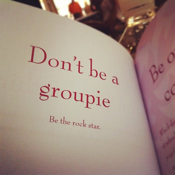 an open book with the words don't be a groupie on it