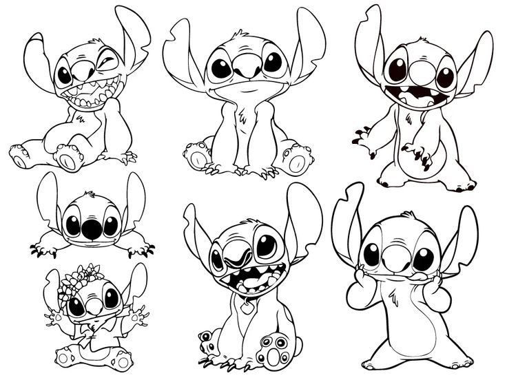 cartoon characters with different expressions for the character design process, including an image of stitch and stitch