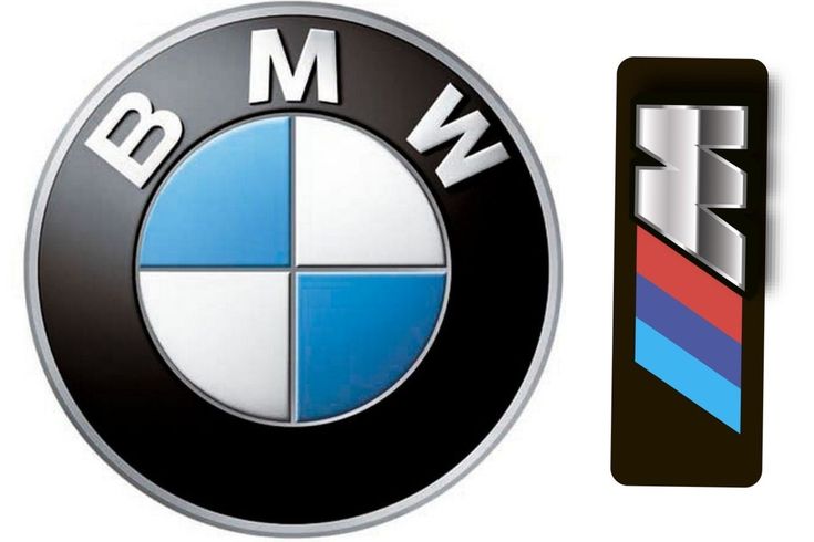 two bmw emblems one is black, the other is blue and has white letters on it