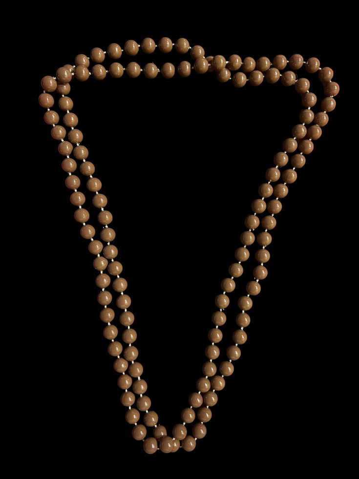 Brown Beaded Necklace Approximately 29” long Beige Necklace With Colorful Round Beads, Beige Beaded Chain Necklace With Round Beads, Elegant Long Beaded Necklace With Wooden Beads, Elegant Long Wooden Beaded Necklace, Beige Beaded Necklaces With Round Beads, Beige Beaded Necklace With Round Beads, Long Beaded Chain Costume Necklace, Costume Jewelry Necklace With Round Wooden Beads, Long Wooden Beaded Necklace