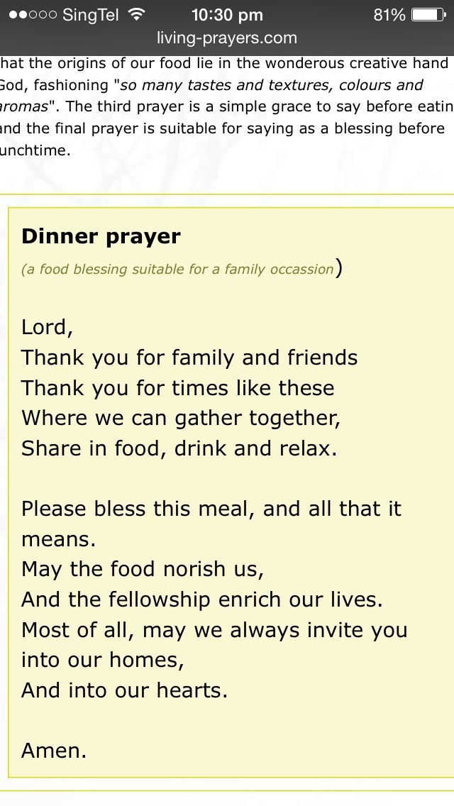 a text message with the words dinner prayer