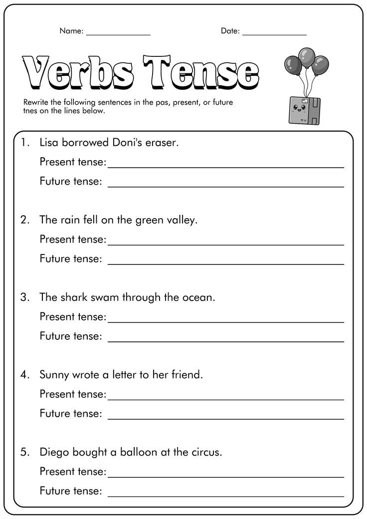 verbs tense worksheet with pictures and words to help students learn how to use them