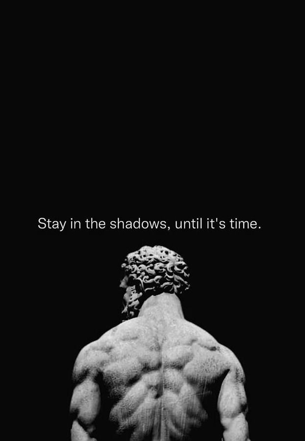 a black and white photo with the words stay in the shadows, until it's time