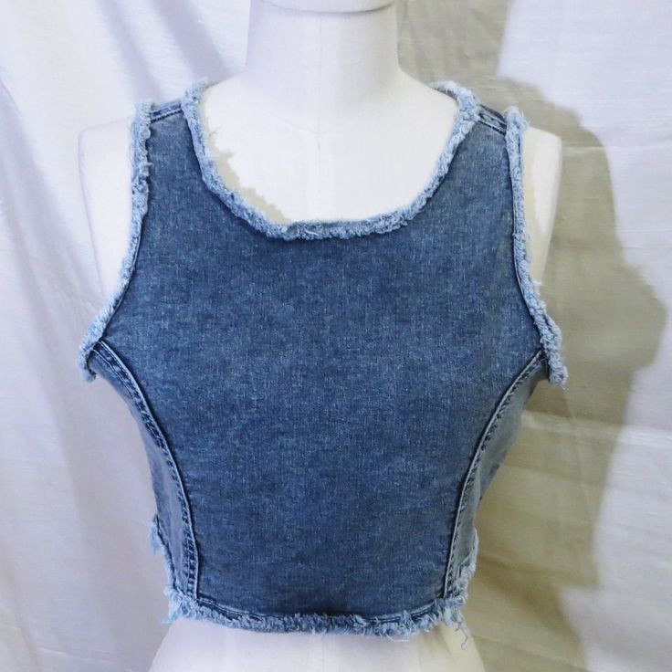 Lf Carmar Denim Cutout Back Crop Top Size 10 ~Nwt~ Retail Priced $148 Casual Cropped Denim Blue Vest, Casual Fitted Cropped Denim Vest, Fitted Cropped Top With Frayed Hem, Fitted Cropped Tops With Frayed Hem, Fitted Cotton Cutoff Top, Summer Cropped Crop Top With Frayed Hem, Summer Cropped Top With Frayed Hem, Dark Wash Denim Top With Frayed Hem, Fitted Light Wash Crop Top For Spring