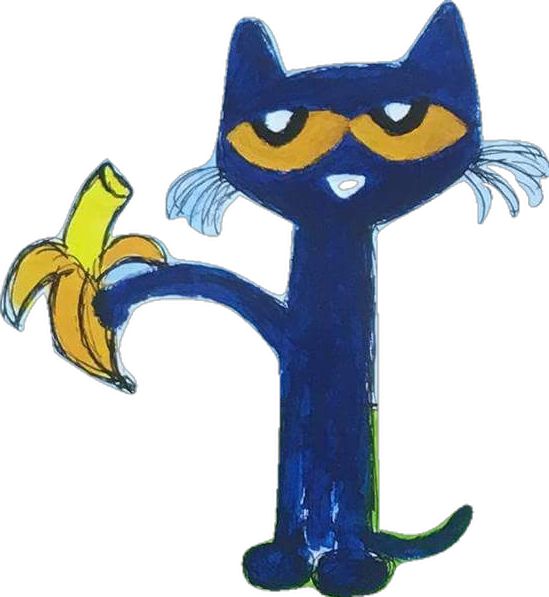 a drawing of a blue cat holding a banana