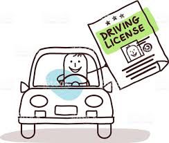 a drawing of a person driving a car with a driving license