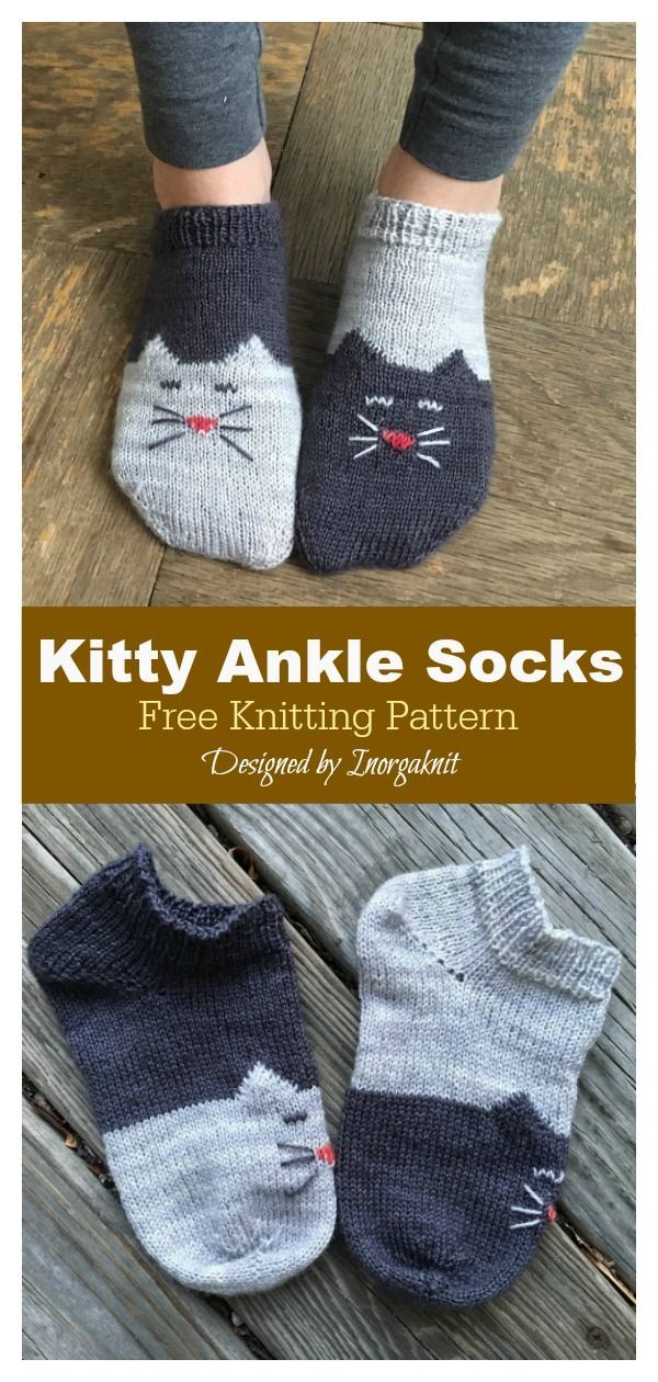 a pair of socks with cats on them and the text kitty ankle socks free knitting pattern