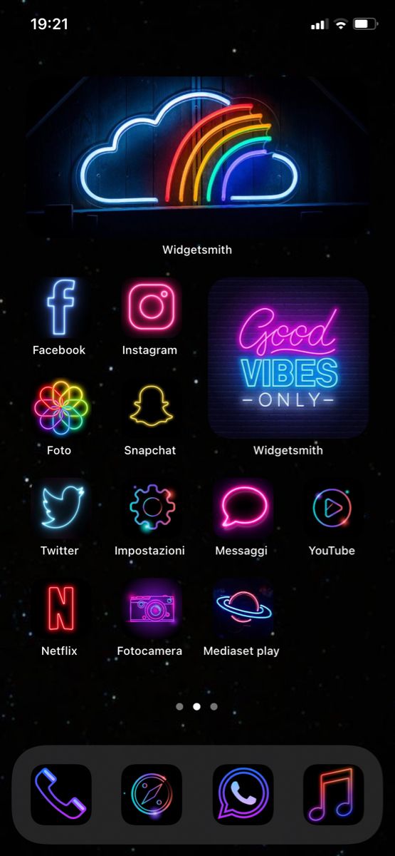 an iphone screen with neon lights on it