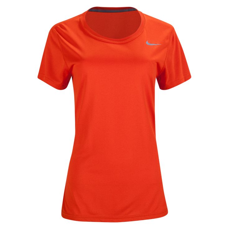 Nike Women's Legend Shirt. When we hit the field we need legendary performance we can count on and we found it in this training shirt from Nike. This cool and comfortable Dri-FIT top has the Nike Swoosh logo applied to the left chest. 100% polyester. Nike Orange Crew Neck T-shirt, Nike Moisture-wicking Functional T-shirt, Orange Crew Neck Sports Top, Nike Go-dry Functional T-shirt, Orange Crew Neck Top For Sports Season, Nike Dri-fit Moisture-wicking Top, Sporty Orange Top For Sports Events, Sporty Orange Tops For Sports Events, Orange Crew Neck Top For Sports Events