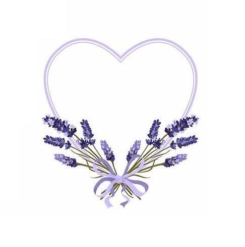 a heart shaped frame with lavender flowers and a bow