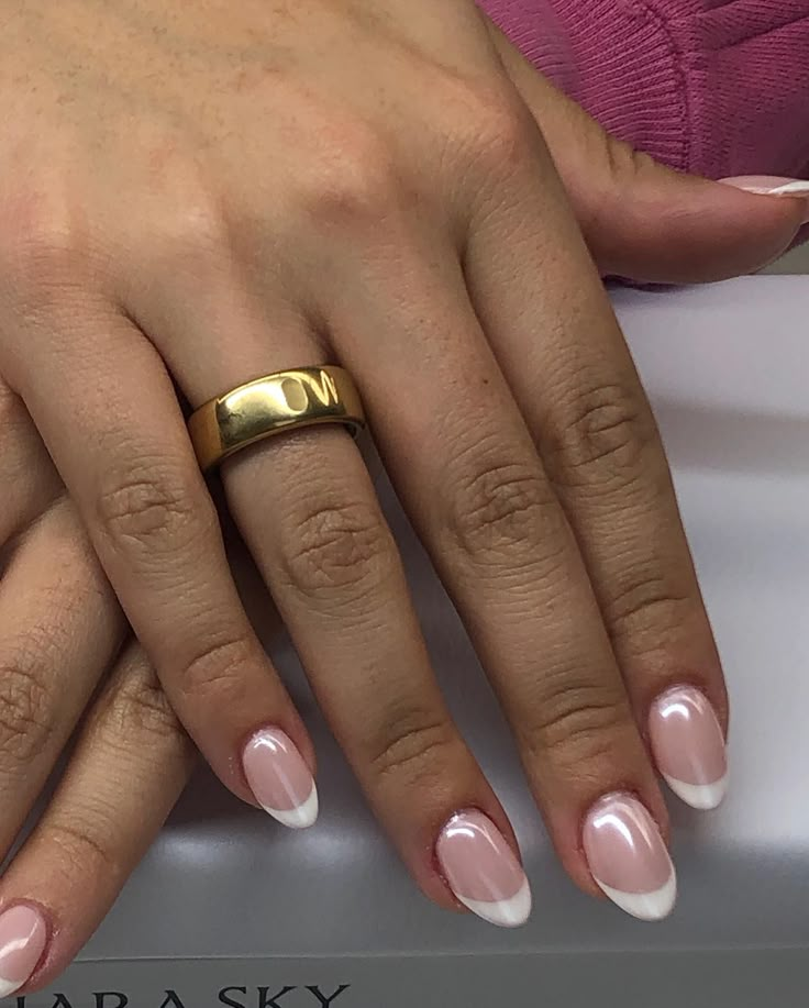 the french tip and chrome combo is giving a classic look ✨ @beetles_community @beetlesgelpolish @apresnailofficial #gel #gelnails #gelpolish #gelnail #gelmanicure #nailsnailsnails #nail #nailart #naildesign #naildesigns #frenchtipnails Nail Into French Tip, Nail Inspo For April, Glazed White French Tip Nails, Gel Nails With Tips Ideas, Silver Hoco Nails Simple, Homecoming Nails Pink Dress, Squoval Nails Design French, Simple Nails With Chrome, Short Tip French Nails