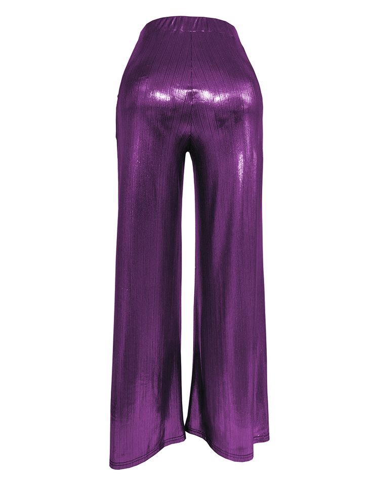 Purple Gilded Elastic Tie Waist Wide Leg Pants Spring Party High-waisted Leggings, High Waist Pants With Elastic Waistband For Night Out, Casual Purple Party Pants, Casual Purple Pants For Party, Elastic Waistband Pants For Night Out, Purple Bottoms For Spring Party, Chic Purple Long Pants, Purple Party Bottoms For Spring, Chic Stretch Purple Bottoms