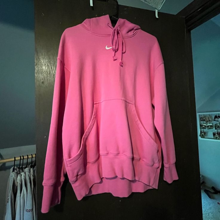 Brand New Nike Phoenix Fleece Hoodie Never Worn Just Don�’t Want Anymore Feel Free To Send Me An Offer!! Cute Pink Nike Hoodie, Nike Pink Hoodie With Drawstring Hood, Nike Zip Up Hoodie Pink, Nike Pink Long Sleeve Windbreaker, Bright Pink Nike Hoodie, Nike Phoenix Fleece, Tops Nike, Pink Hoodie, Nike Tops