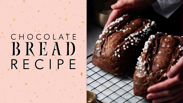 chocolate bread with white sprinkles is on a cooling rack next to a pink background