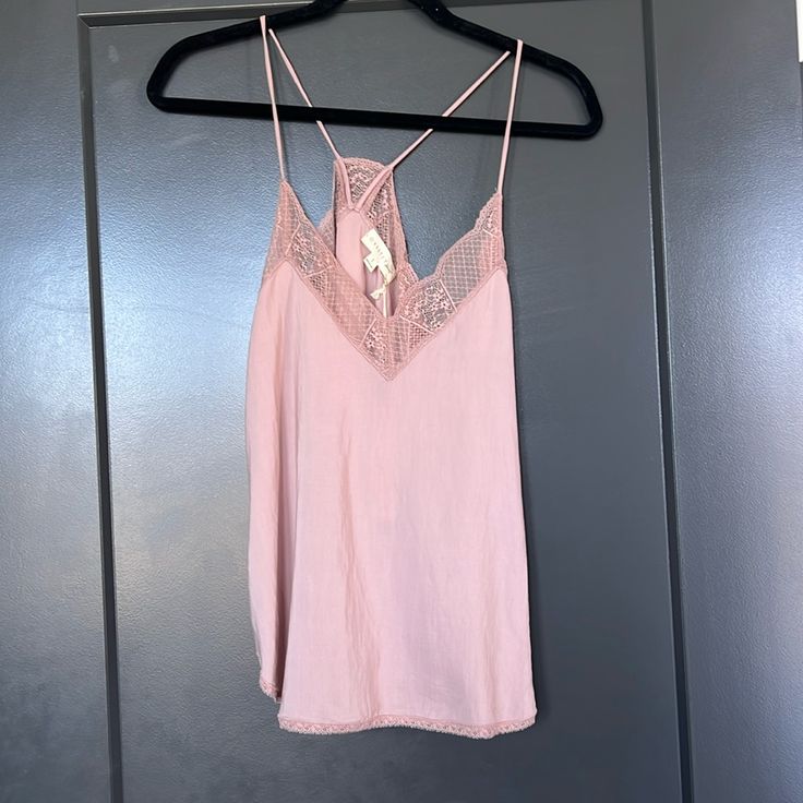 Lacey Neckline Camisole Mauve Pink Never Worn, Tags Attached Spring Tank Camisole With Built-in Bra, Spring Lace Cami Top With Built-in Bra, Feminine Sleeveless Tank Top With Built-in Bra, Chic Sleeveless Lace Top With Built-in Bra, Loungewear Tank Top With Delicate Straps, Chic Camisole With Lace Trim And Tank Straps, Tank Top With Delicate Straps For Loungewear, Delicate Straps Tank Top For Loungewear, Spring Tank Top With Lace Trim