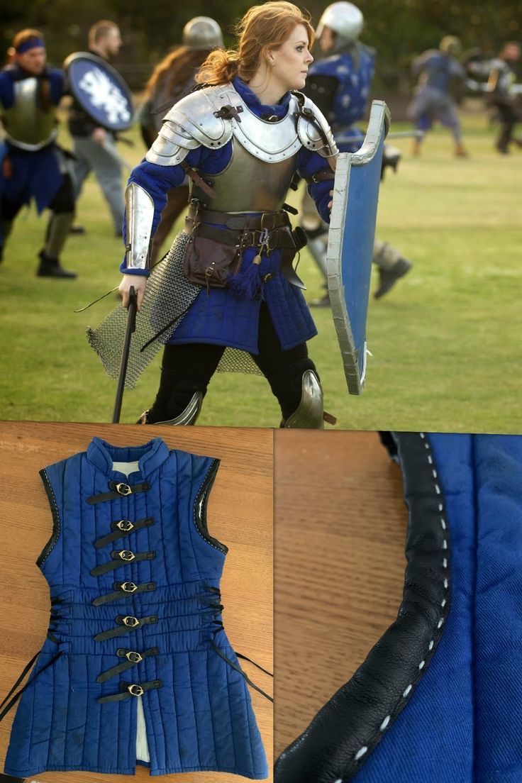 a collage of photos showing different armor styles and colors, including the woman in blue