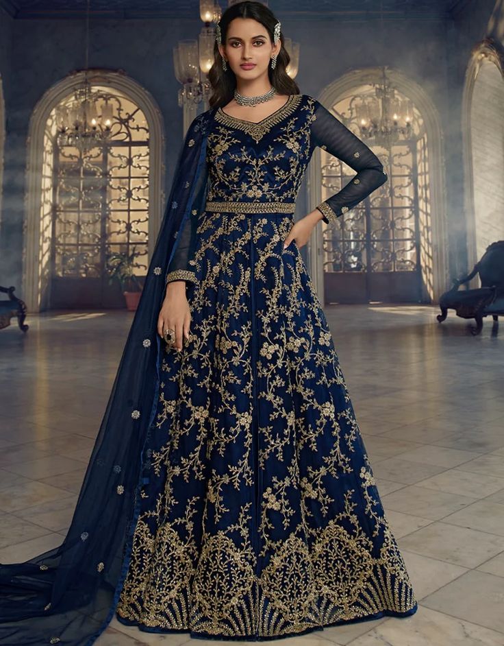 Blue Anarkali style Anarkali Semi-Stitched Suits Net Anarkali, Blue Anarkali, Floor Length Anarkali, Indian Anarkali, Long Anarkali, Gown Suit, Designer Anarkali, Anarkali Gown, Party Kleidung