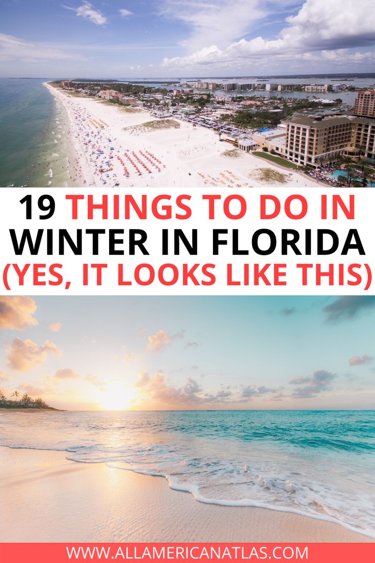 the beach and ocean with text overlay that reads 19 things to do in winter in florida yes, it looks like this